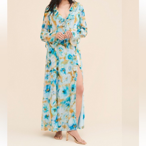 NWT Rays for Days Free People Wisteria Watercolor Midi Dress Blue Size S Small - Picture 2 of 15